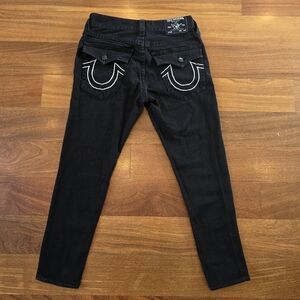 True Religion Rocco Relaxed Skinny Jeans Black Flap Pocket 32 (30x28)